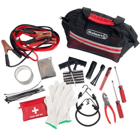 STALWART Roadside Emergency Car Kit - 55-Piece Set Includes Jumper Cables and Accessories by Red 337141ICR